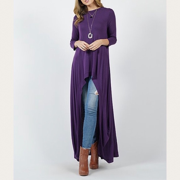 S M L DARK PURPLE HI LOW LO SHIRT TOP TRENDING - Picture 3 of 7